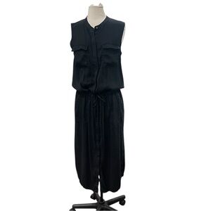 Vince Button Front Sleeveless Midi Shirt Dress Linen Blend SZ L Black